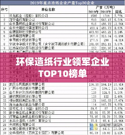 环保造纸行业领军企业TOP10榜单